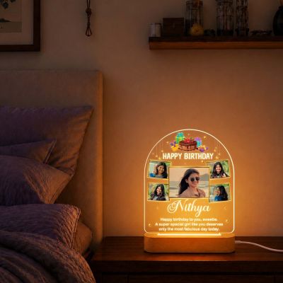Personalized Birthday Photo Night Lamp for Girls & Women Decorative Bedside Table Light, Unique Birthday Gift for Wife, Girlfriend, Sister & Daughter